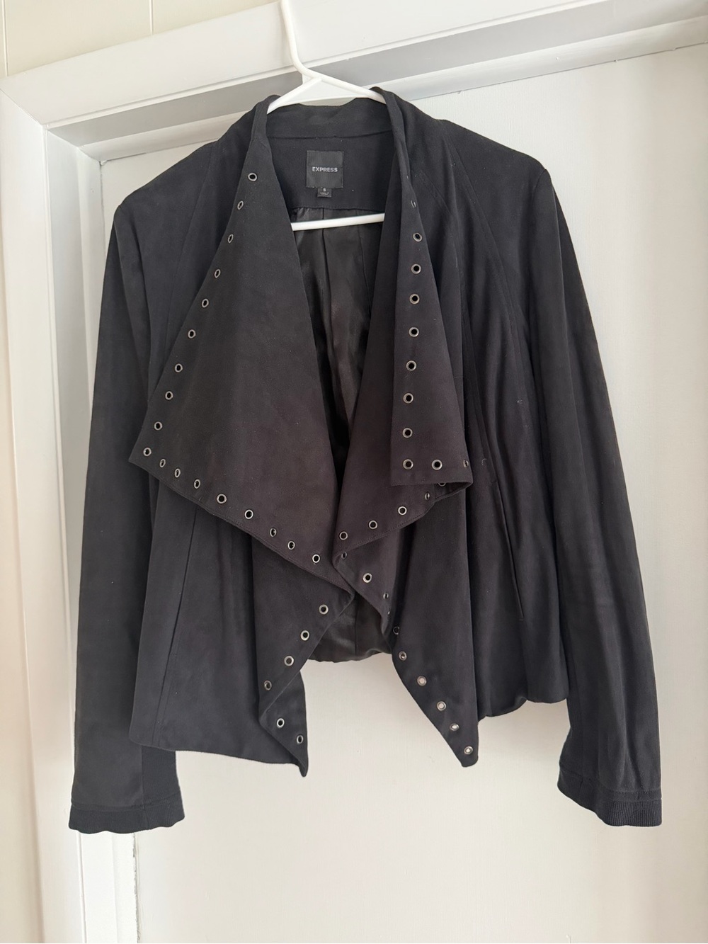 Express Black Suede Grommet-Trim Drape Jacket